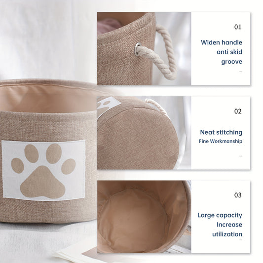Canvas Paw Print Toy Storage Basket