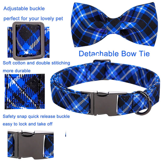 Blue Check Collar and Bowtie