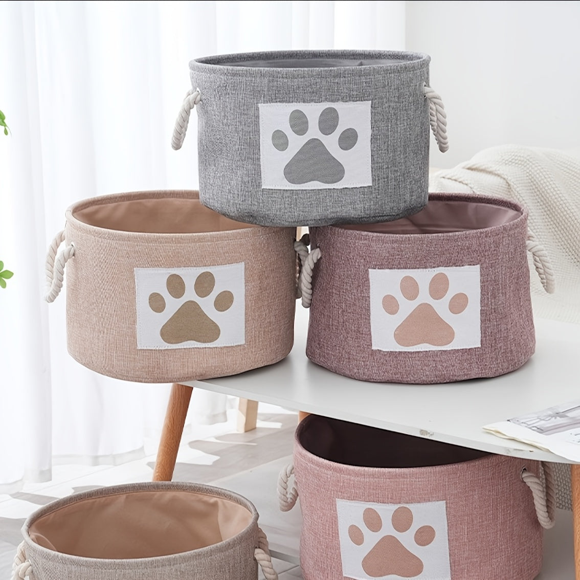 Canvas Paw Print Toy Storage Basket