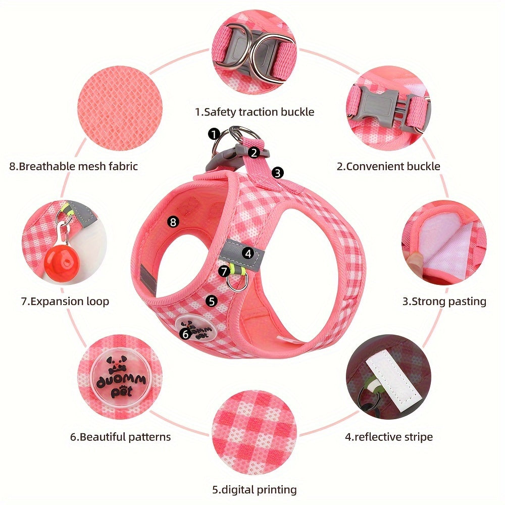 Pink Checkered Cat Harness