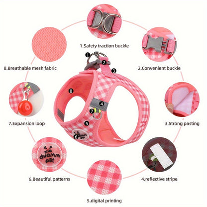 Pink Checkered Cat Harness