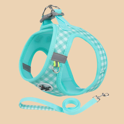 Teal Checkered Cat Harness