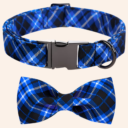 Blue Check Collar and Bowtie
