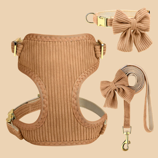 3Pcs Brown Velvet Harness