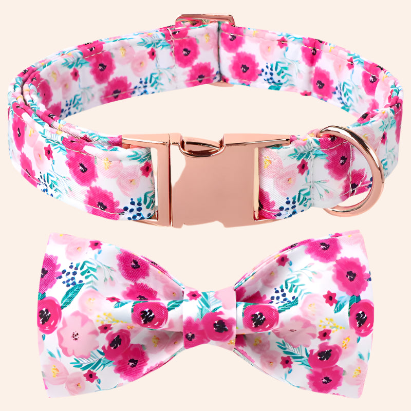 Pink Floral Collar and Bowtie