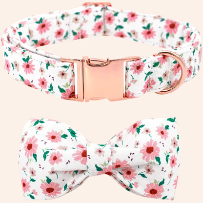 White and Pink Floral Collar and Bowtie