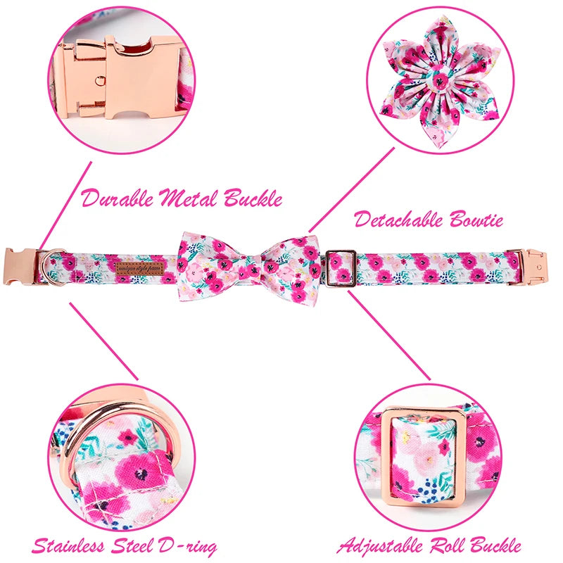 Pink Floral Collar and Bowtie