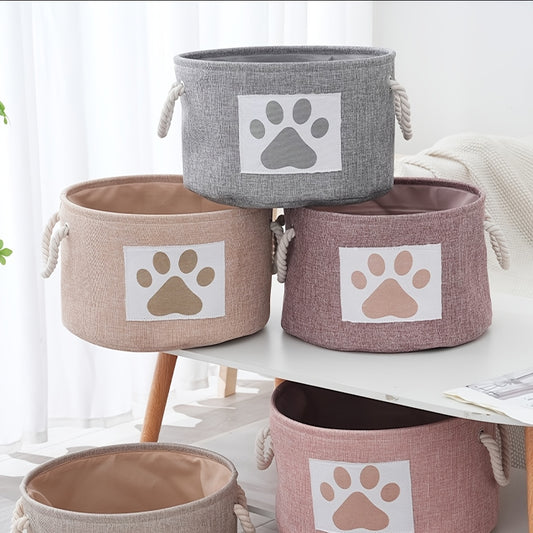Canvas Paw Print Toy Storage Basket