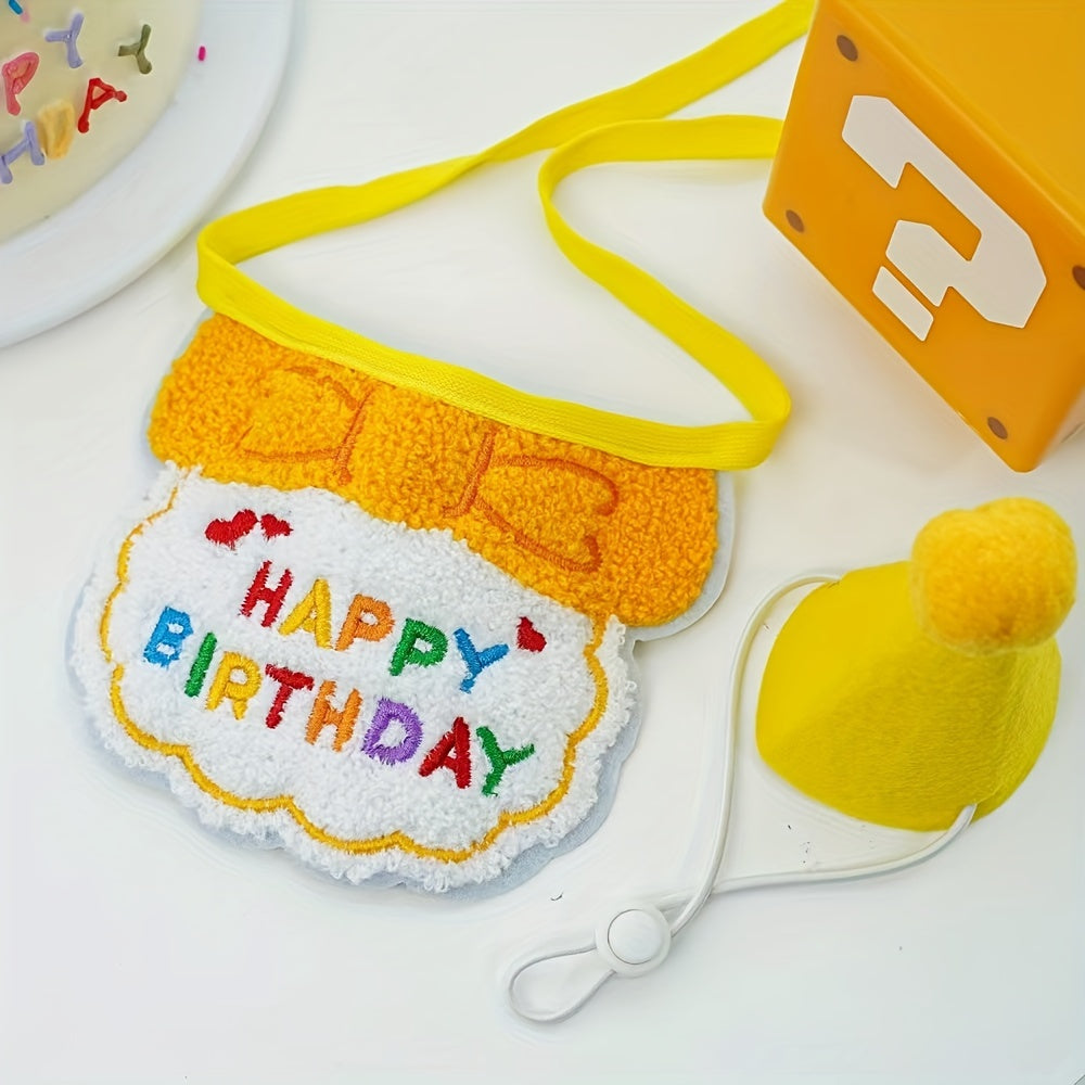 Woven Happy Birthday Bib and Hat Set