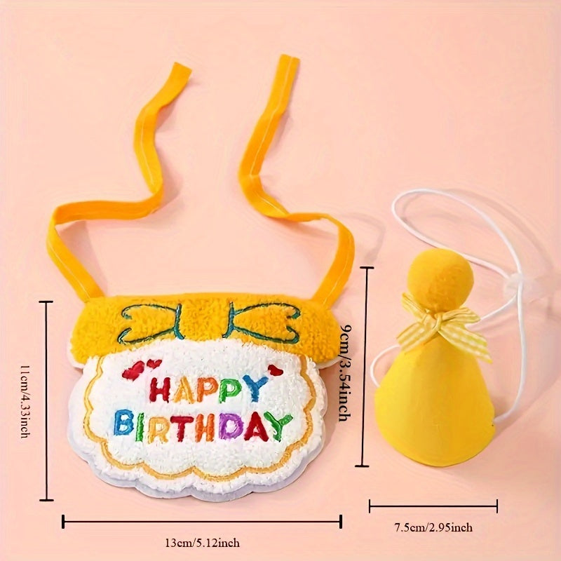 Woven Happy Birthday Bib and Hat Set